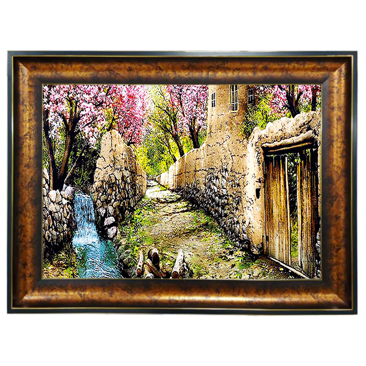 تابلو فرش چاپی طرح کوچه باغ کد 10015 سایز 100×50 سانتی متری