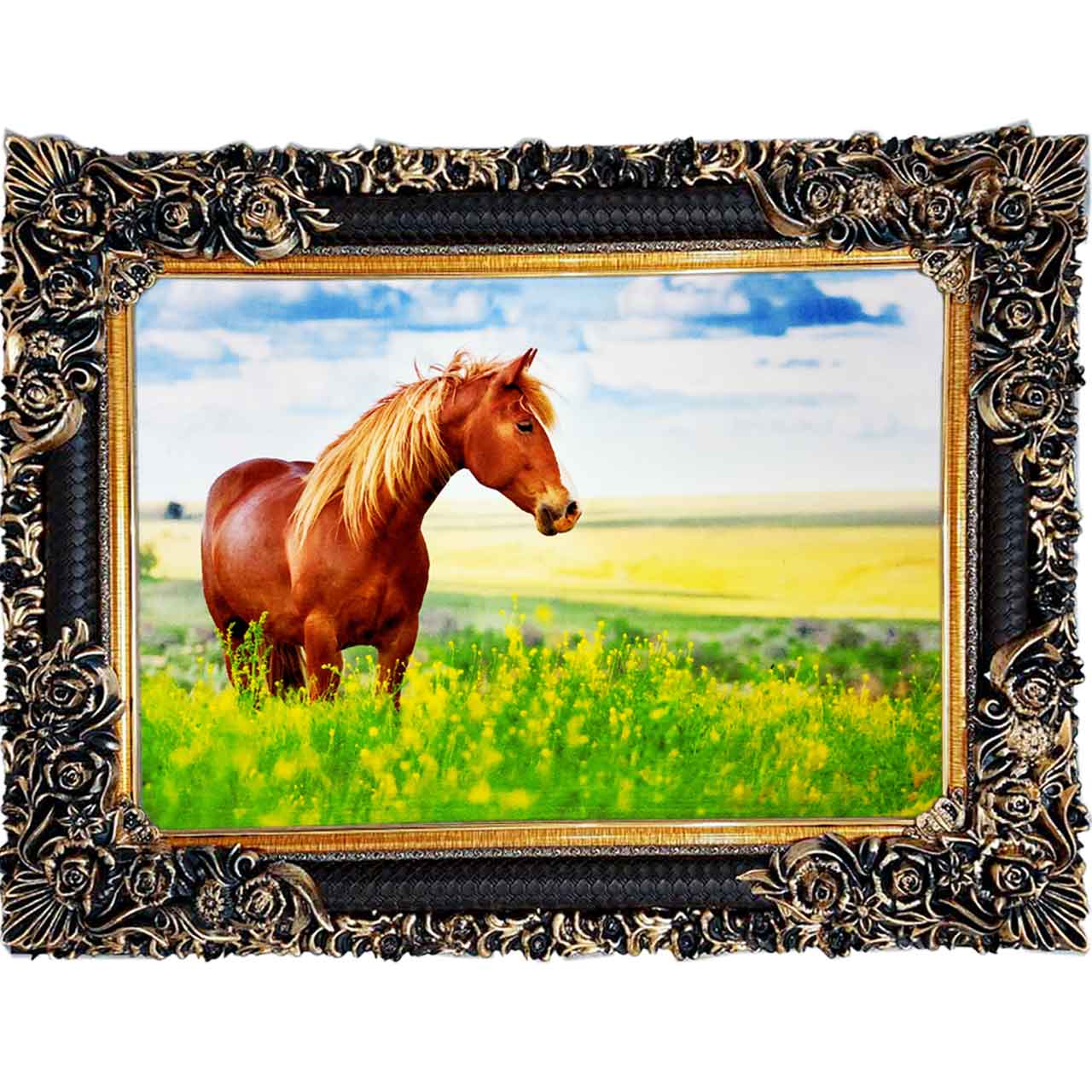 تابلو فرش چاپی طرح اسب کد 14013 سایز 100×70 سانتی متری