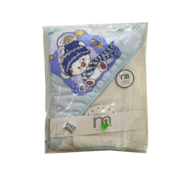 ست حوله کلاه دار و لیف نوزادی Mothercare طرح خرس