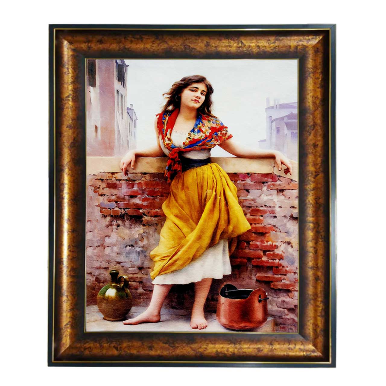 تابلو فرش چاپی طرح دختر روستایی کد 13008 سایز 100×50 سانتی متری