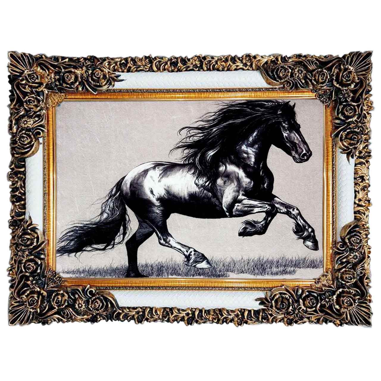 تابلو فرش چاپی طرح اسب کد 14031 سایز 100×50 سانتی متری