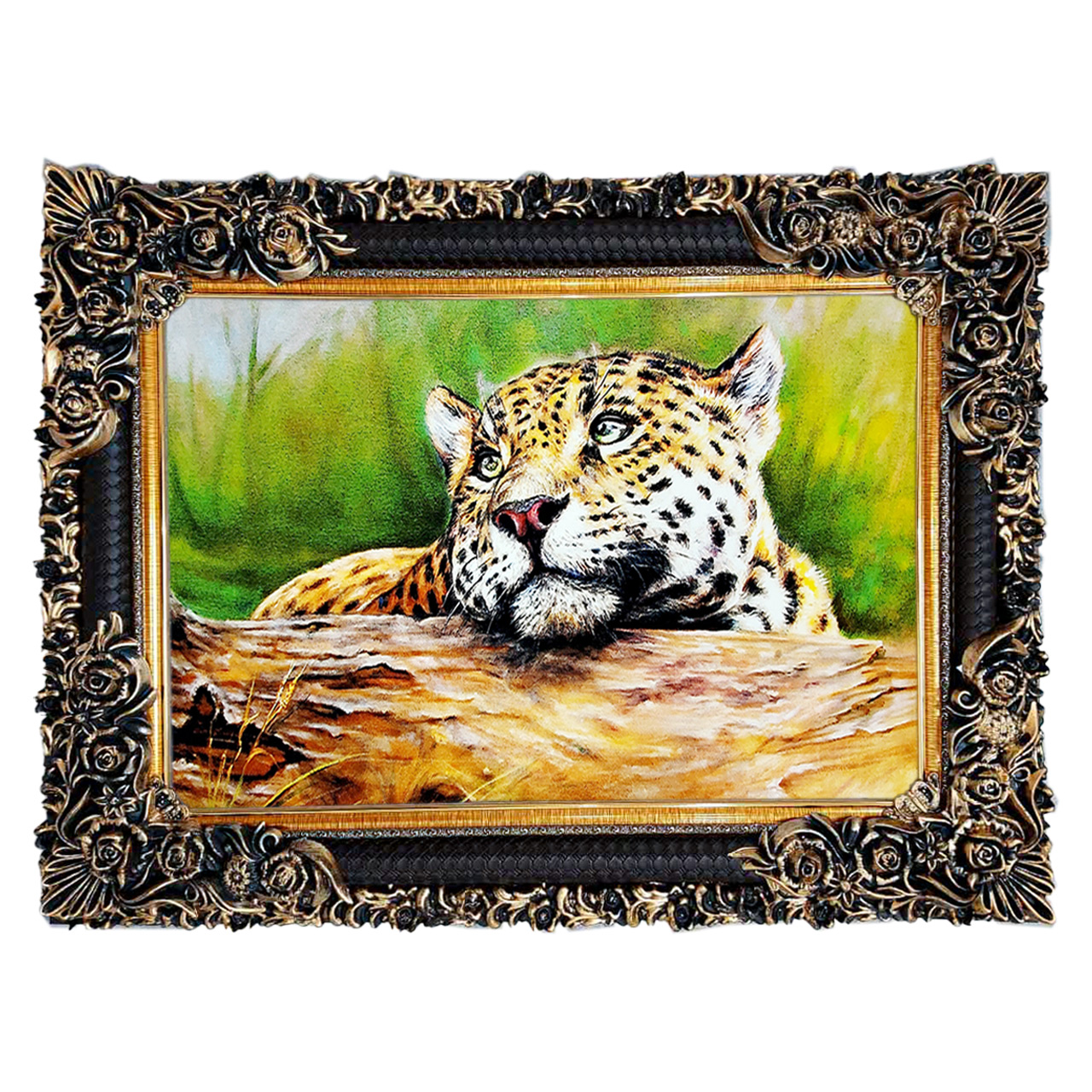 تابلو فرش چاپی طرح پلنگ کد 14064 سایز 50×70 سانتی متری