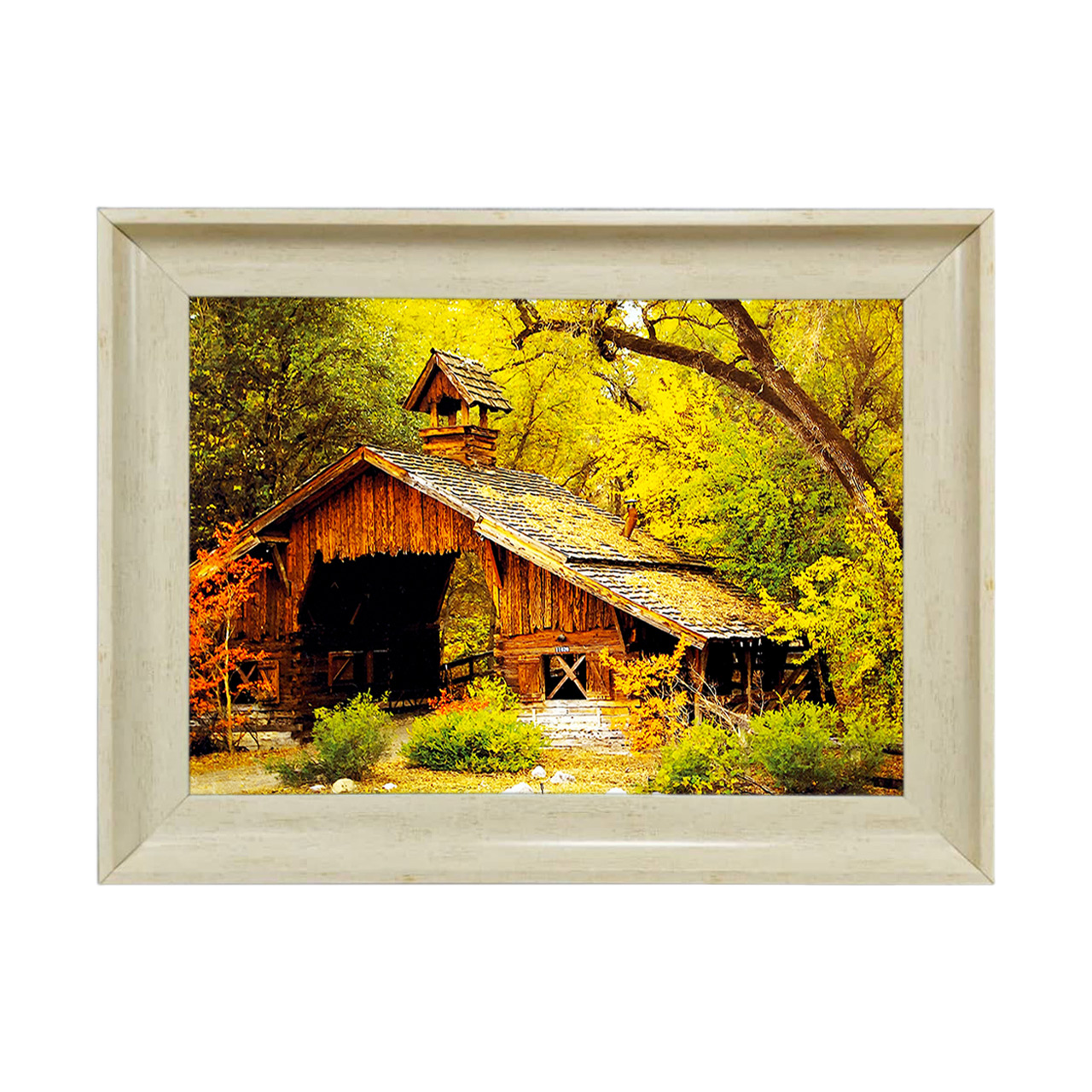 تابلو فرش چاپی طرح کلبه کد 10195 سایز 50×35 سانتی متری