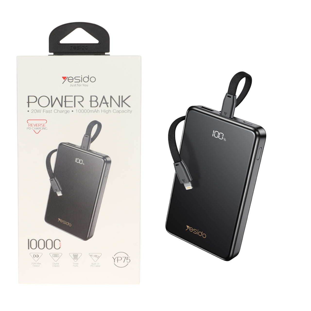پاوربانک فست شارژ Yesido 10000mAh مدل YP75 20W - مشکی (گارانتی 18 ماه تعویض نیکان همراه)