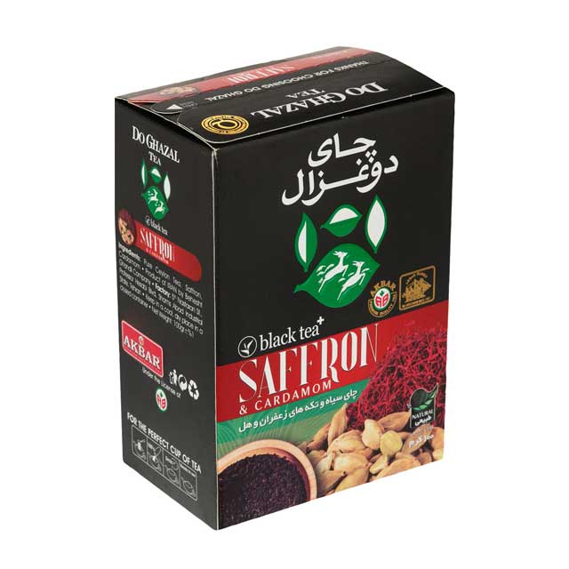 چای سیاه و تکه های زعفران و هل دوغزال 100 گرمی