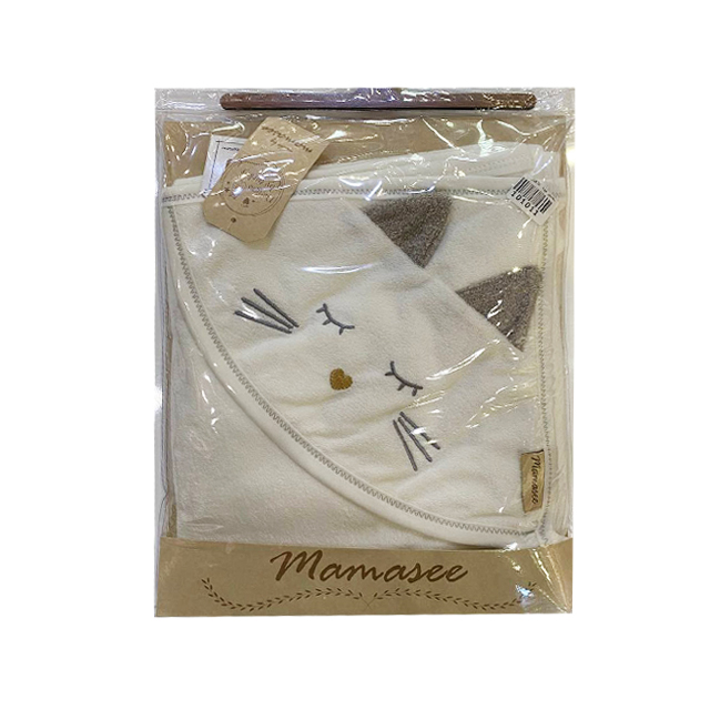 حوله تک کلاه دار نوزادی طرح گربه کد 2 سایز 90×90 سانتی متری