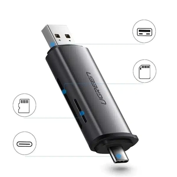 رم ریدر UGREEN Type-C/USB3.0 مدل CM185 - مشکی (گارانتی 18 ماهه آسان پیشرو)(50706)
