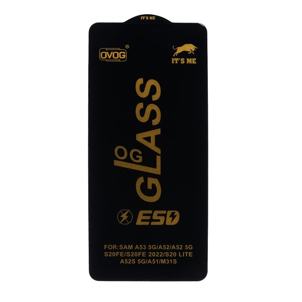 محافظ صفحه نمایش شیشه ای درجه یک Samsung Galaxy A51 / A52 / A52S / A53 / S20 FE - Full Cover OG - ESD OVOG  (بدون پک) - مشکی