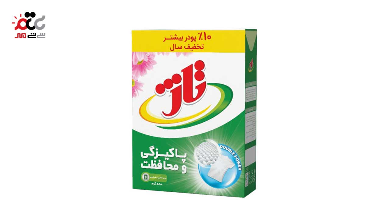 پودر ماشین لباسشویی رنگین شوی تاژ با رایحه شکوفه بهاری بسته 5 عددی
