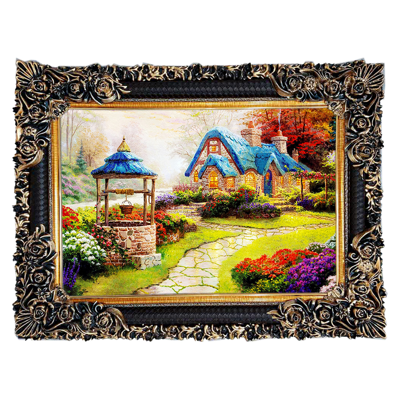 تابلو فرش چاپی طرح کلبه کد 10087 سایز 70×50 سانتی متری