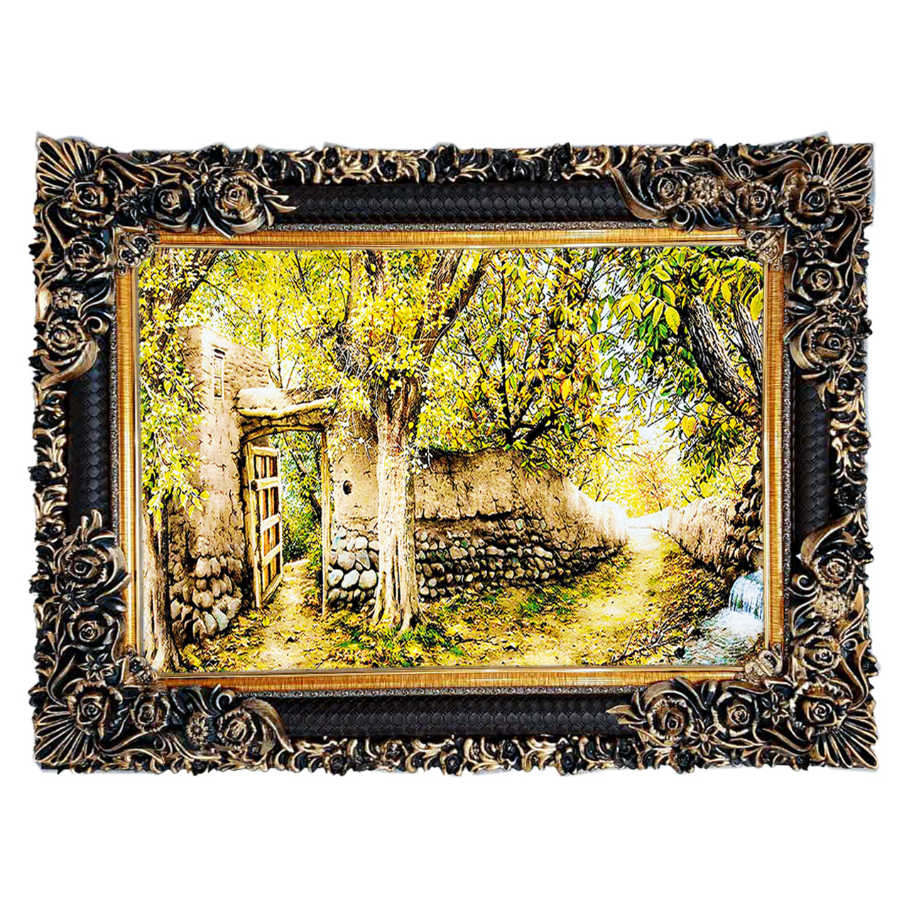 تابلو فرش چاپی طرح کوچه باغ کد 10008 سایز 70×50 سانتی متری