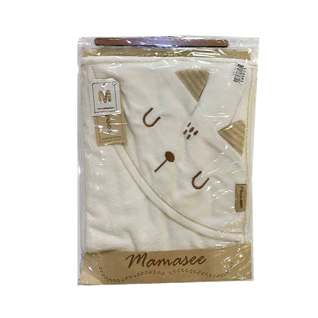 حوله تک کلاه دار نوزادی طرح گربه سایز 90×90 سانتی متری