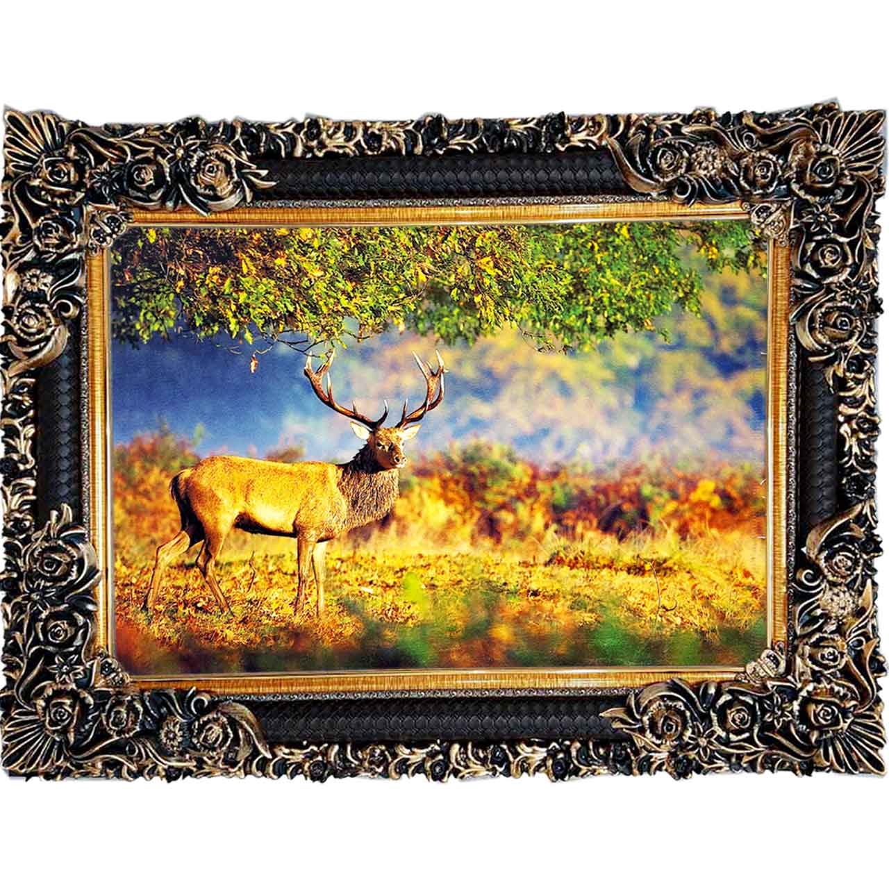 تابلو فرش چاپی طرح گوزن کد 14051 سایز 100×70 سانتی متری