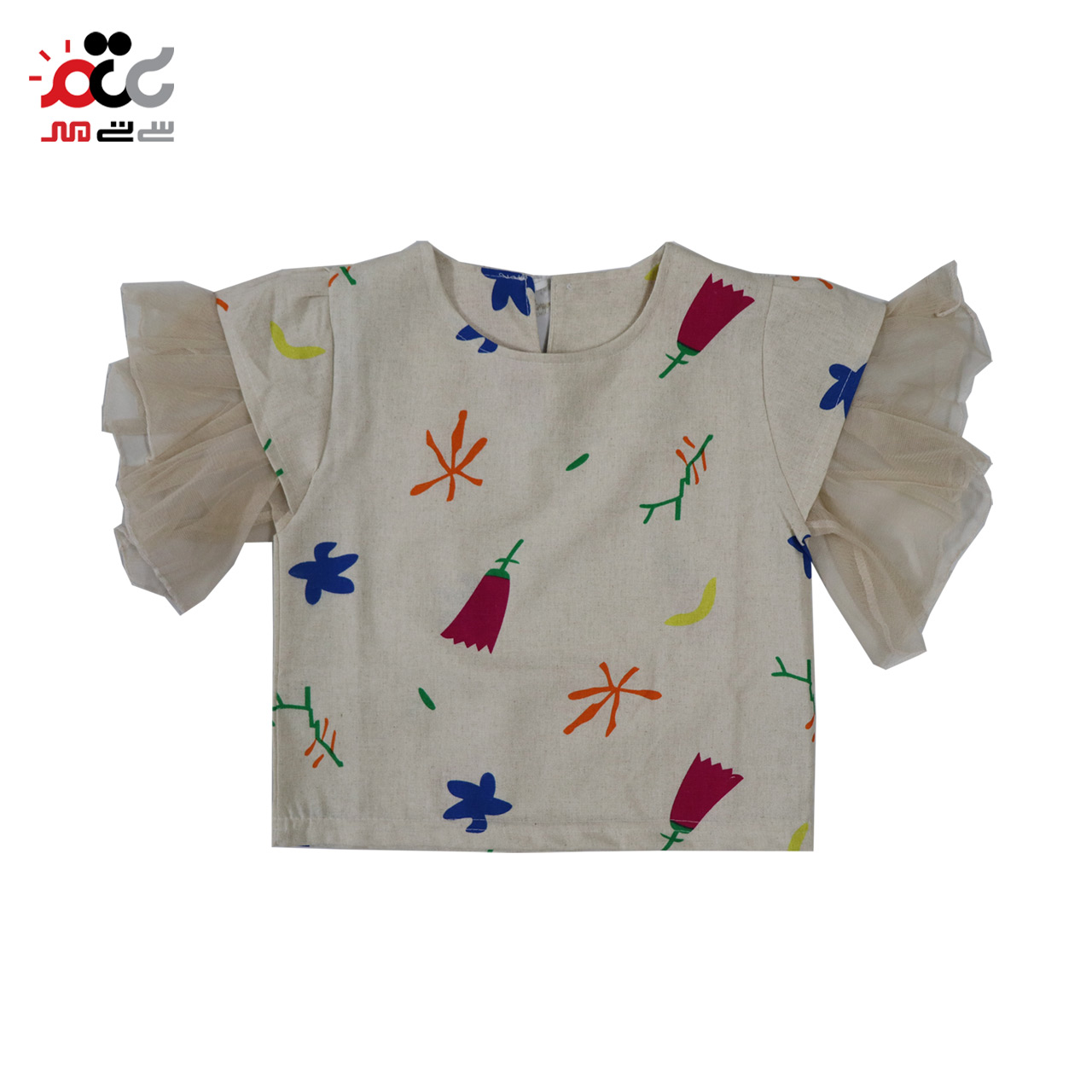 خرید ست تیشرت و شلوار پارچه ای بچگانه  کرم طرح لاله 