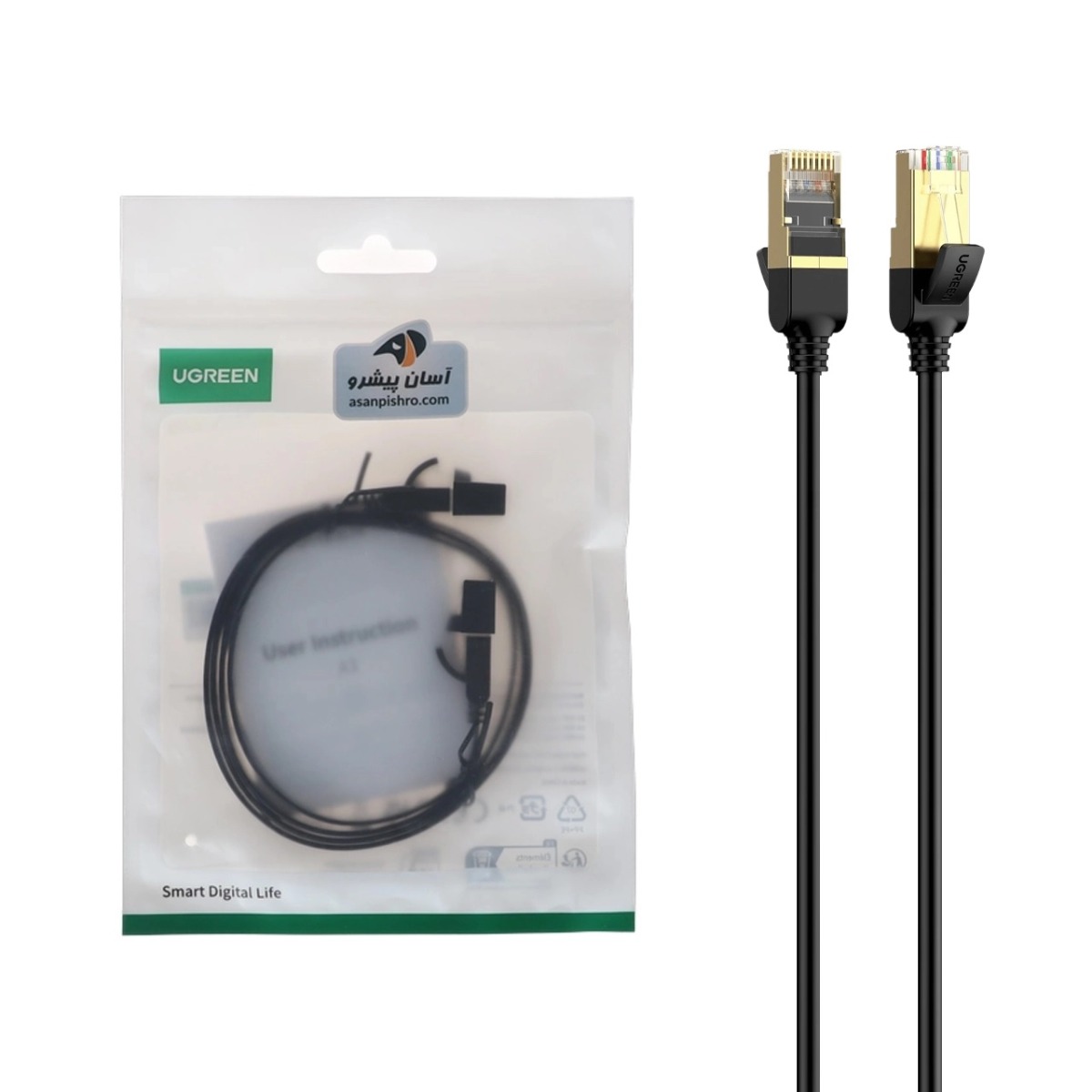 کابل شبکه یک متری UGREEN CAT6 مدل NW101 - مشکی (گارانتی 18 ماهه آسان پیشرو)(50184)