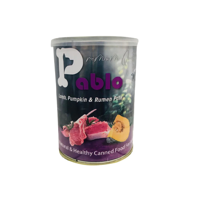 کنسرو پاته سگ پابلو با طعم گوشت بره و سیرابی و کدو حلوایی 400 گرمی