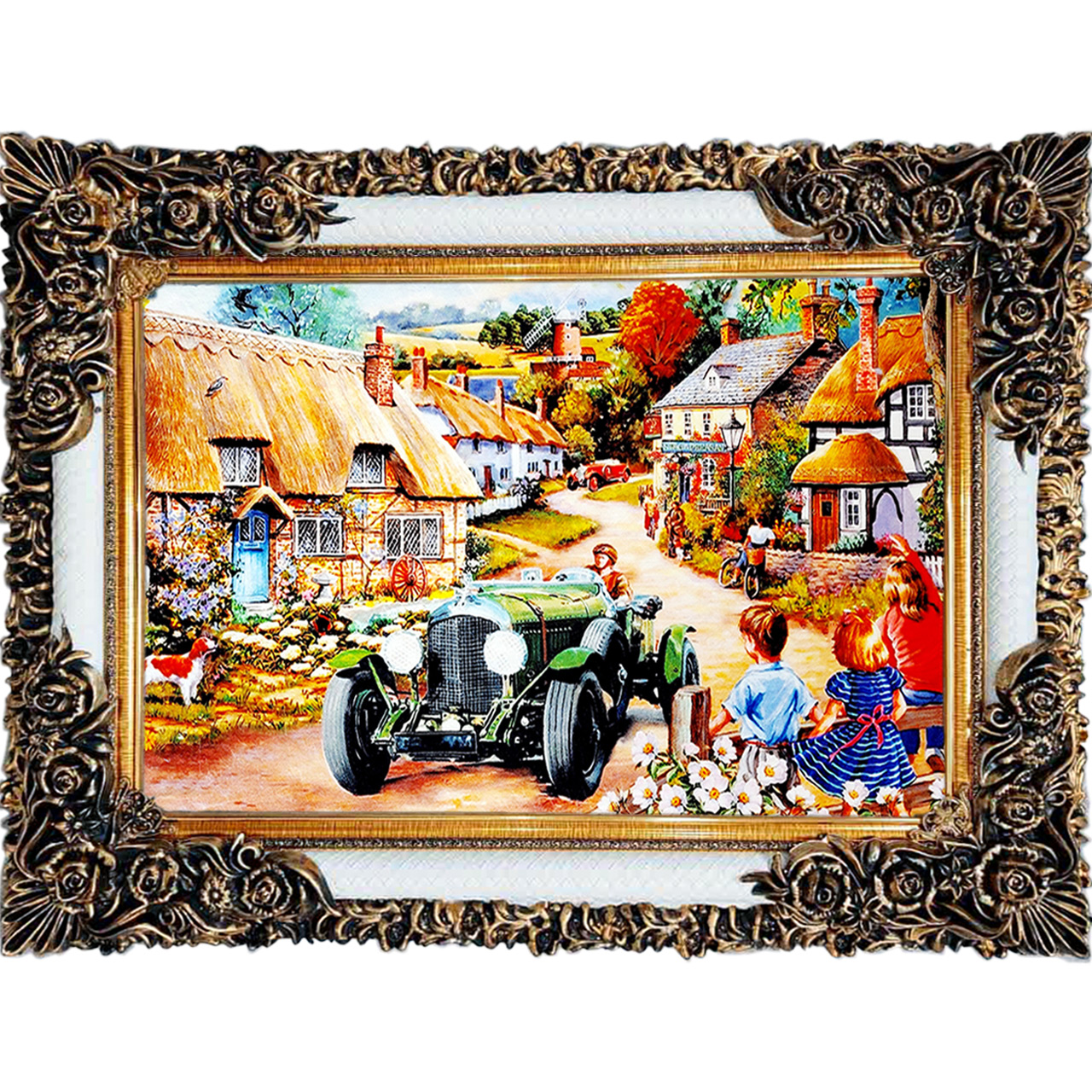 تابلو فرش چاپی طرح دهکده کد 10268 سایز 100×70 سانتی متری