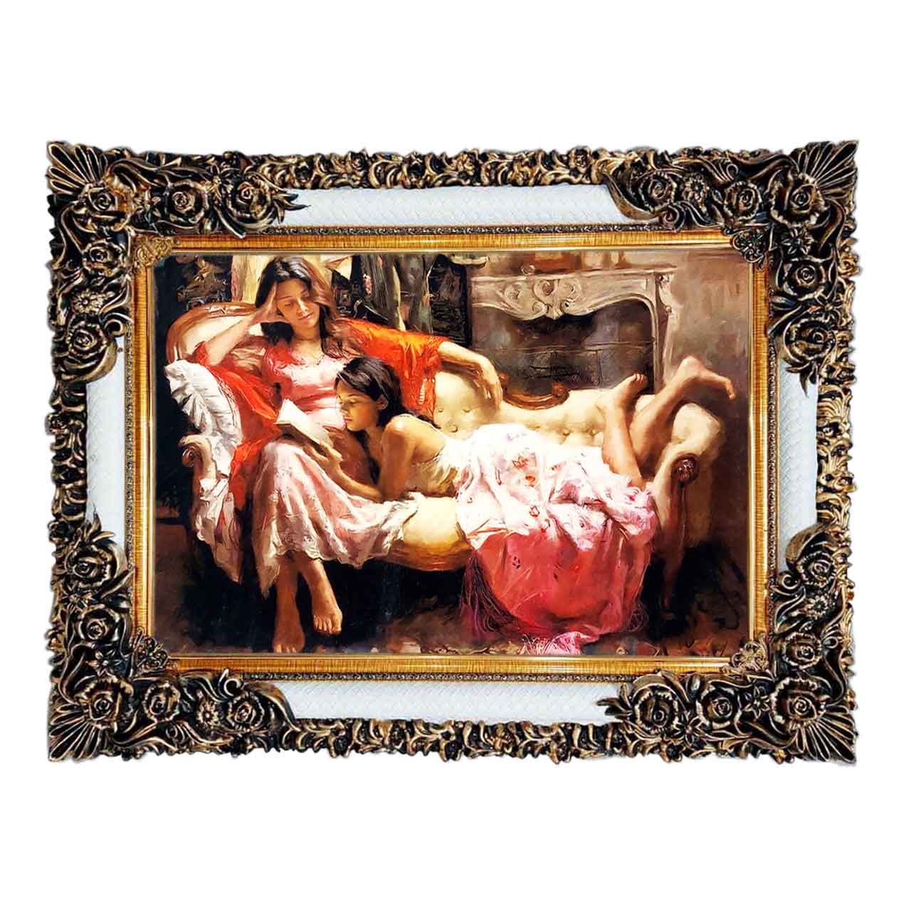 تابلو فرش چاپی طرح مادر و دختر کد 13311 سایز 60×40 سانتی متری