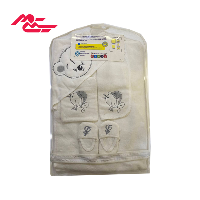 ست حوله نوزادی flowen baby طرح خرس شال دار بسته 5 عددی