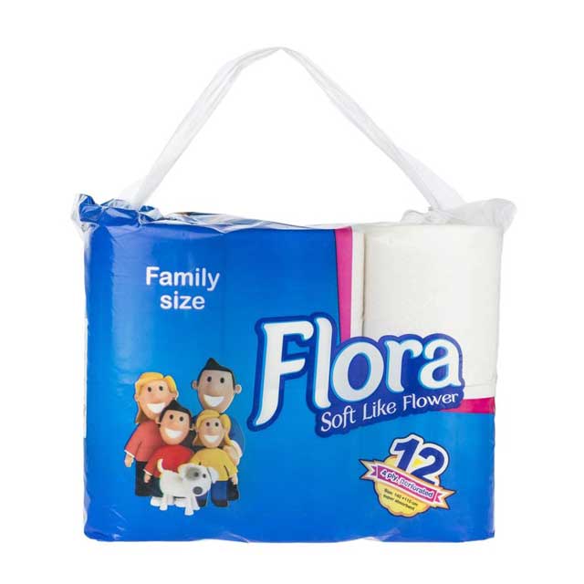 دستمال توالت فلورا مدل Family Size بسته 12 عددی