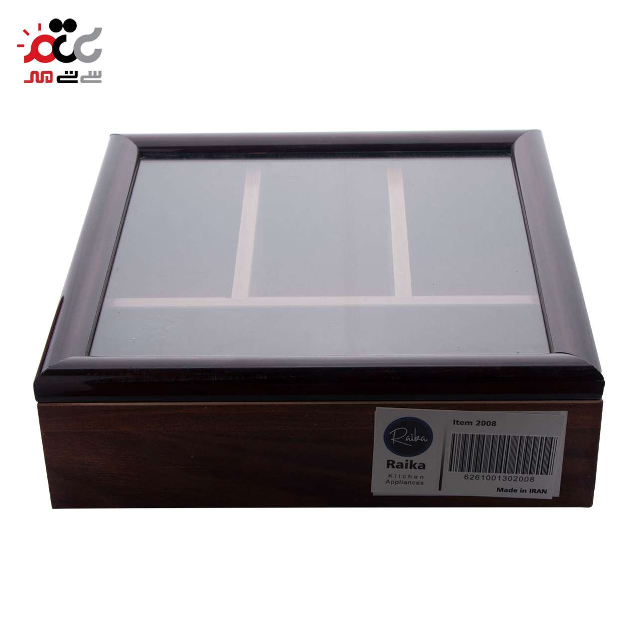 باکس چای چوبی رایکا مدل مستطیل 4 خانه سایز بزرگ