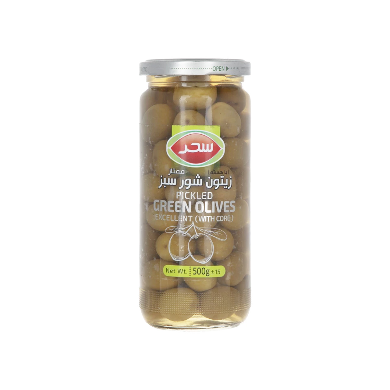 زیتون شور سبز با هسته سحر 500 گرمی