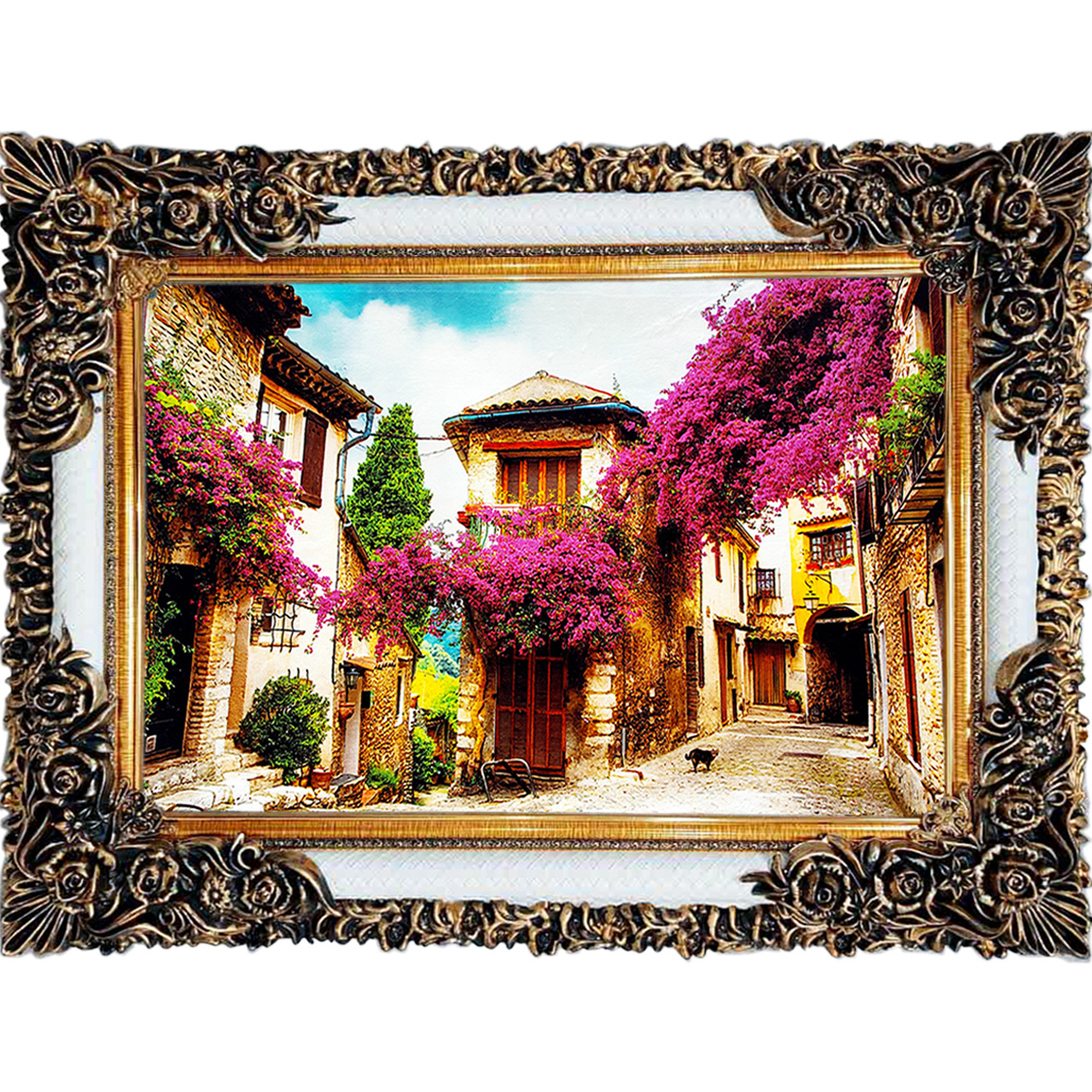 تابلو فرش چاپی طرح کوچه باغ کد 10066 سایز 100×70 سانتی متری