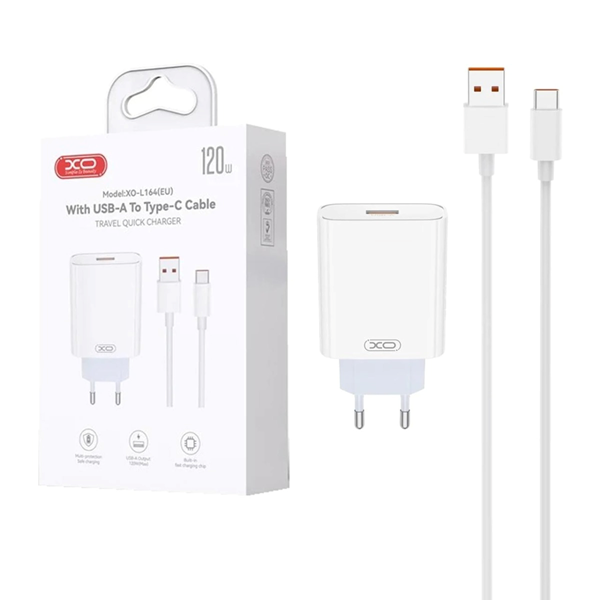 شارژر دیواری فست تک پورت XO مدل XO-L164(EU) 120W به همراه کابل شارژ Type-C - سفید