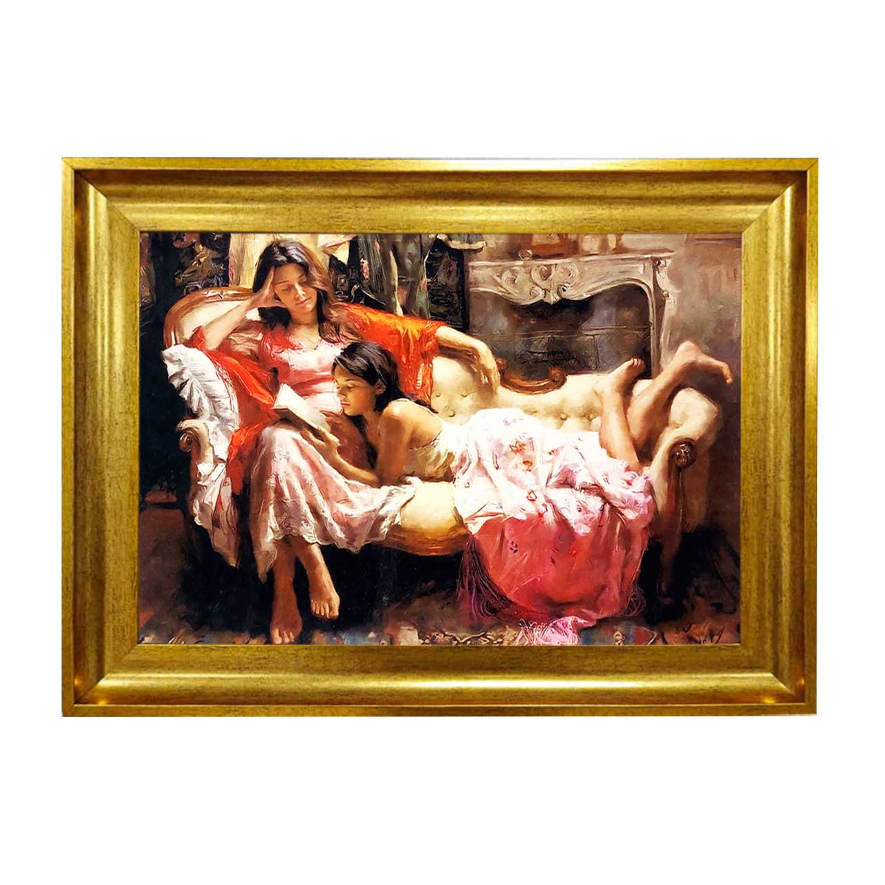 تابلو فرش چاپی طرح مادر و دختر کد 13311 سایز 50×50 سانتی متری