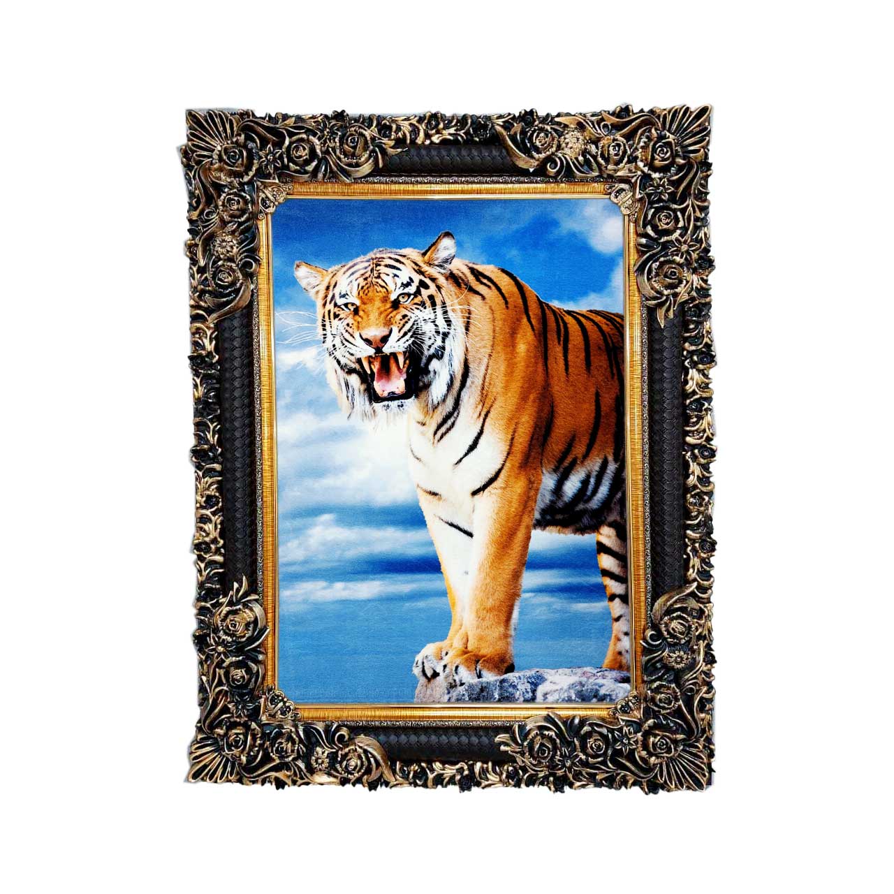 تابلو فرش چاپی طرح ببر کد 14302 سایز 50×35 سانتی متری