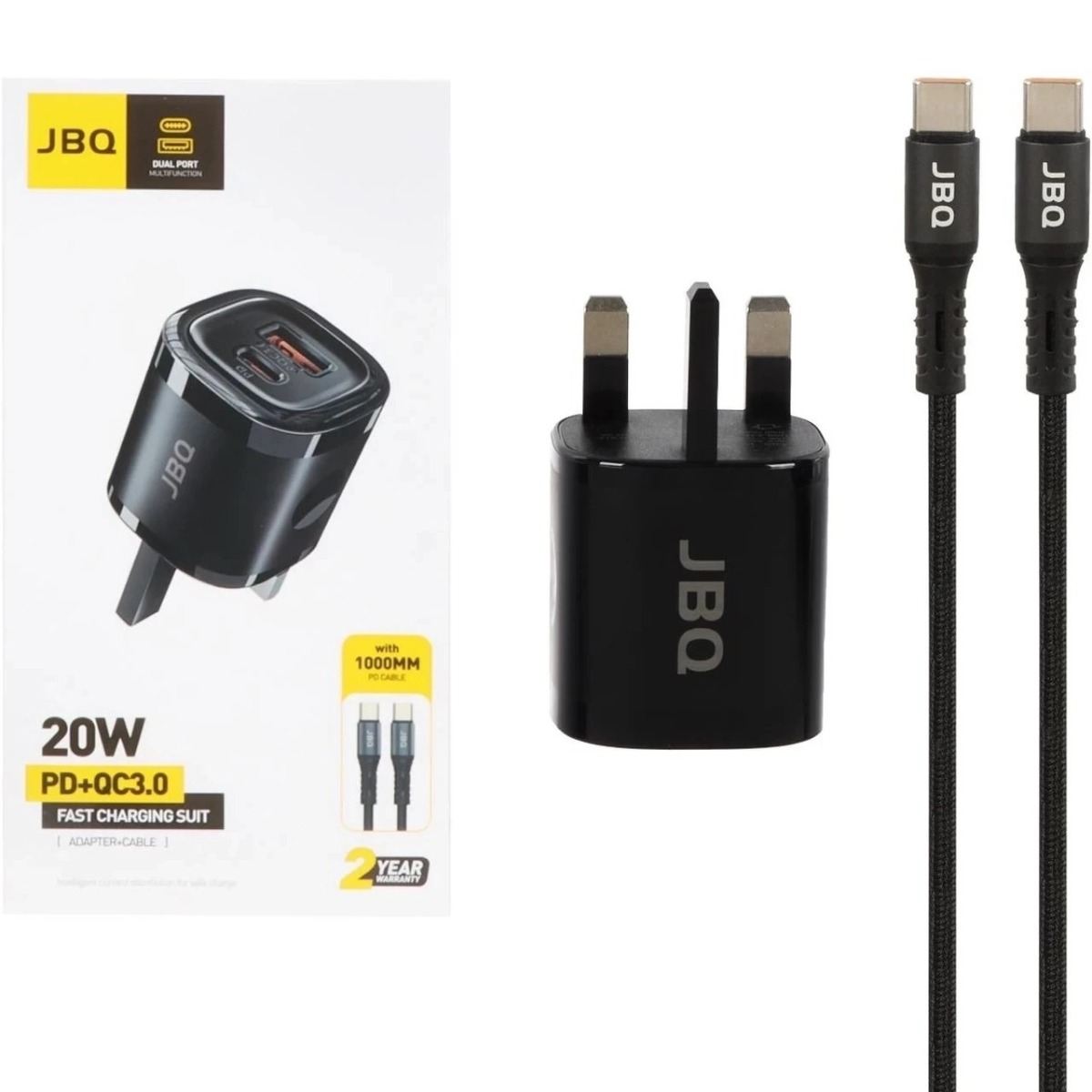 شارژر دیواری فست و PD دو پورت JBQ مدل WC-608B 20W همراه با کابل Type-C To Lightning - مشکی (گارانتی یکساله رصاصی)