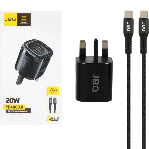 شارژر دیواری فست و PD دو پورت JBQ مدل WC-608B 20W همراه با کابل Type-C To Lightning - مشکی (گارانتی یکساله رصاصی)