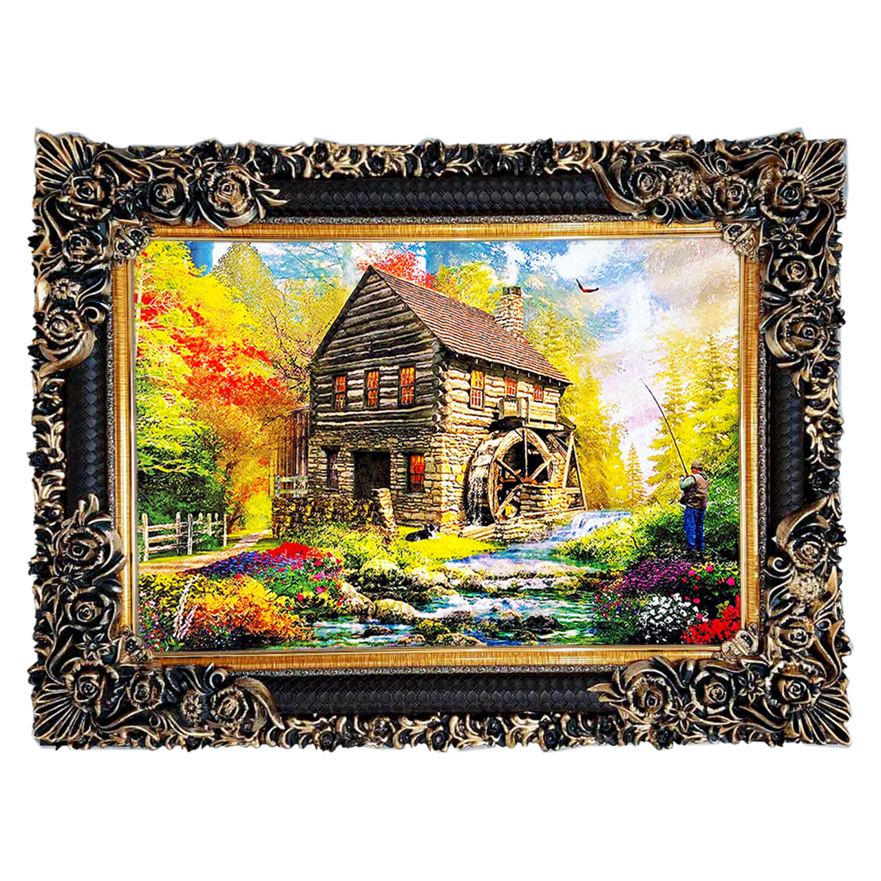 تابلو فرش چاپی طرح کلبه کد 10185 سایز 70×50 سانتی متری