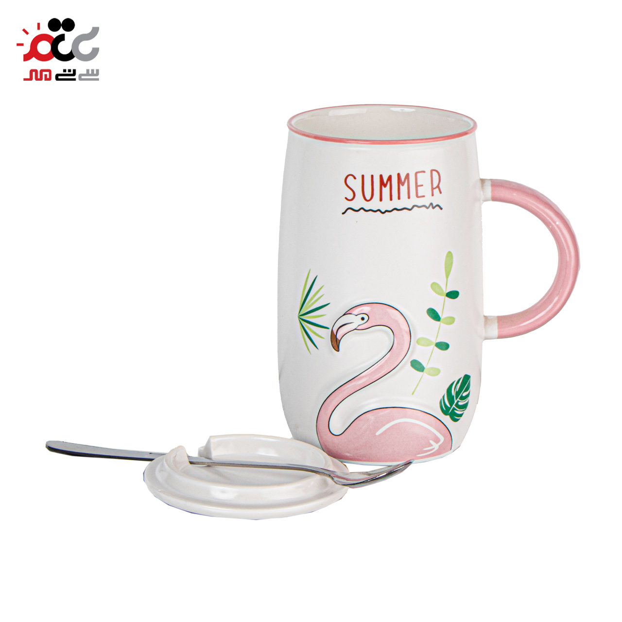 ماگ سرامیکی مدل درب دار طرح فلامینگو