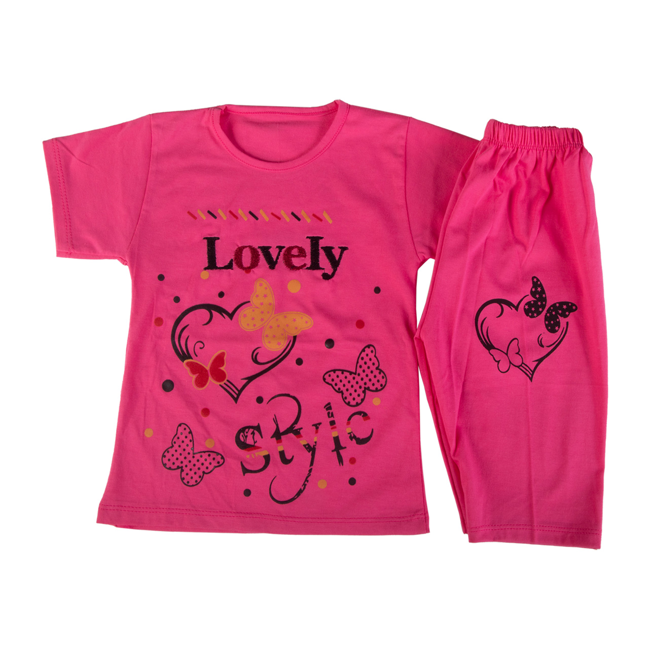 ست تیشرت و شلوارک دخترانه طرح پروانه کد 65