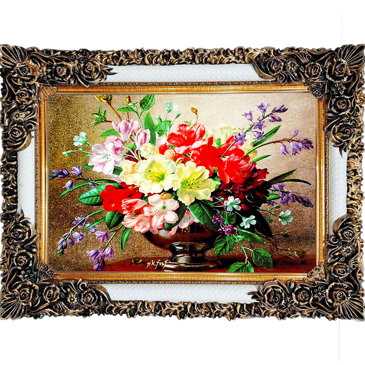 تابلو فرش چاپی طرح گل کد 12018 سایز 100×70 سانتی متری