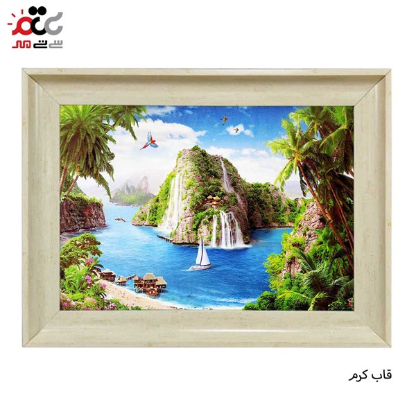 تابلو فرش طرح طبیعت زیبایی آبشار و دریاچه کد 10123 سایز 100*70 سانتی متری