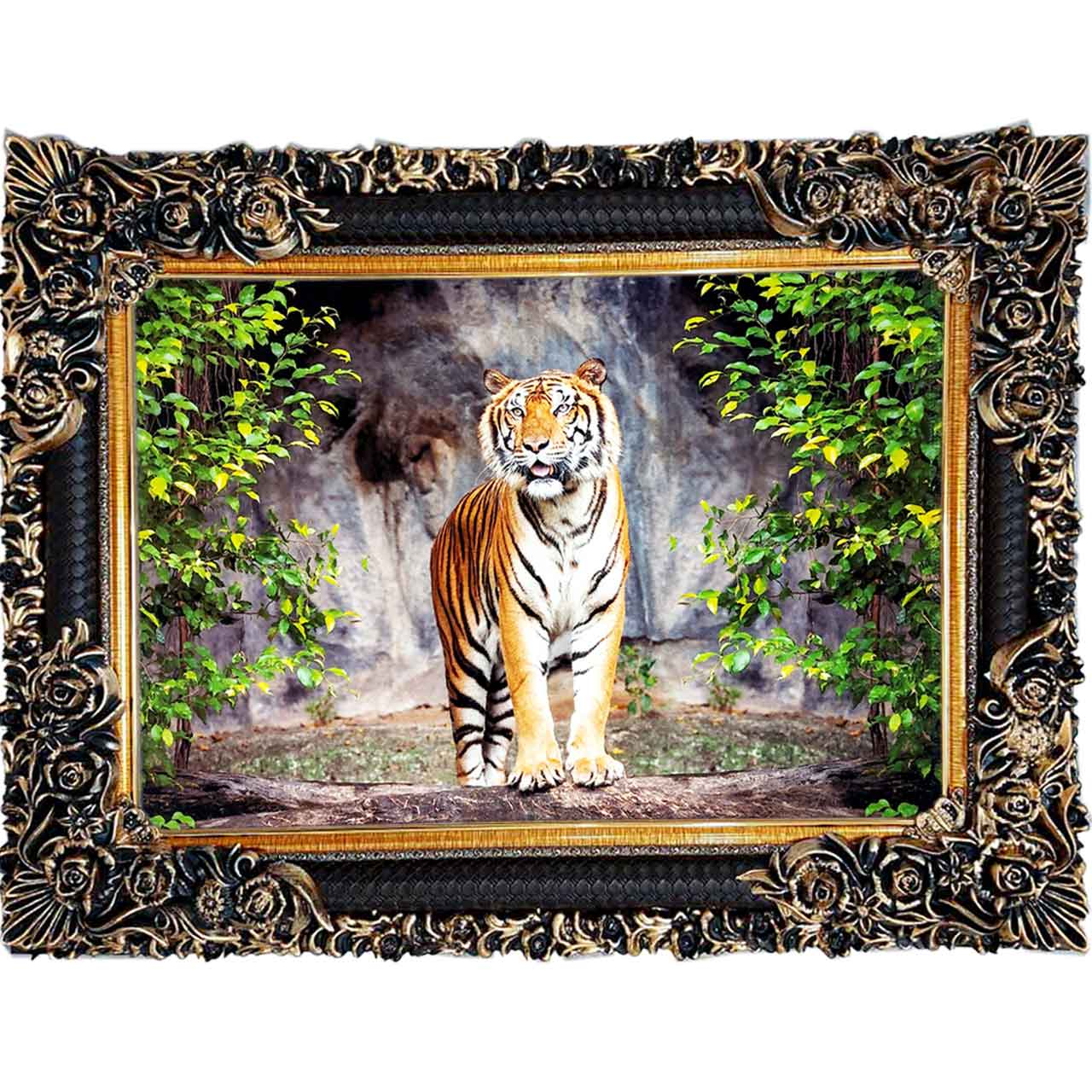 تابلو فرش چاپی طرح ببر کد 14011 سایز 100×70 سانتی متری