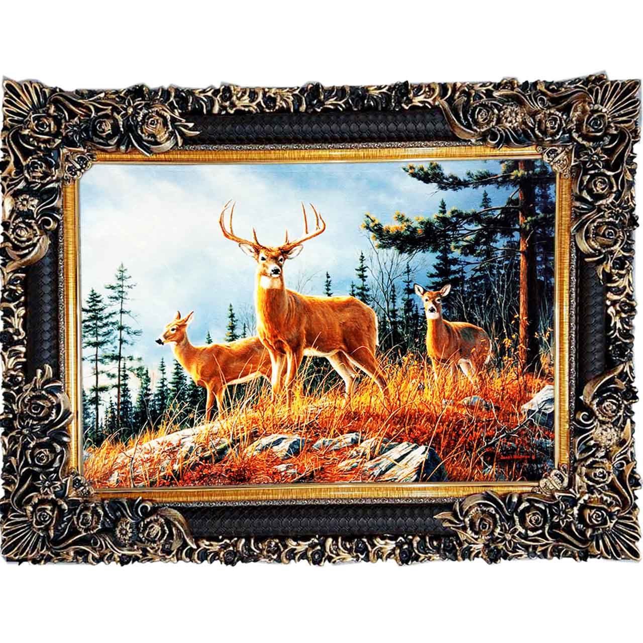 تابلو فرش چاپی طرح گوزن کد 14038 سایز 100×70 سانتی متری