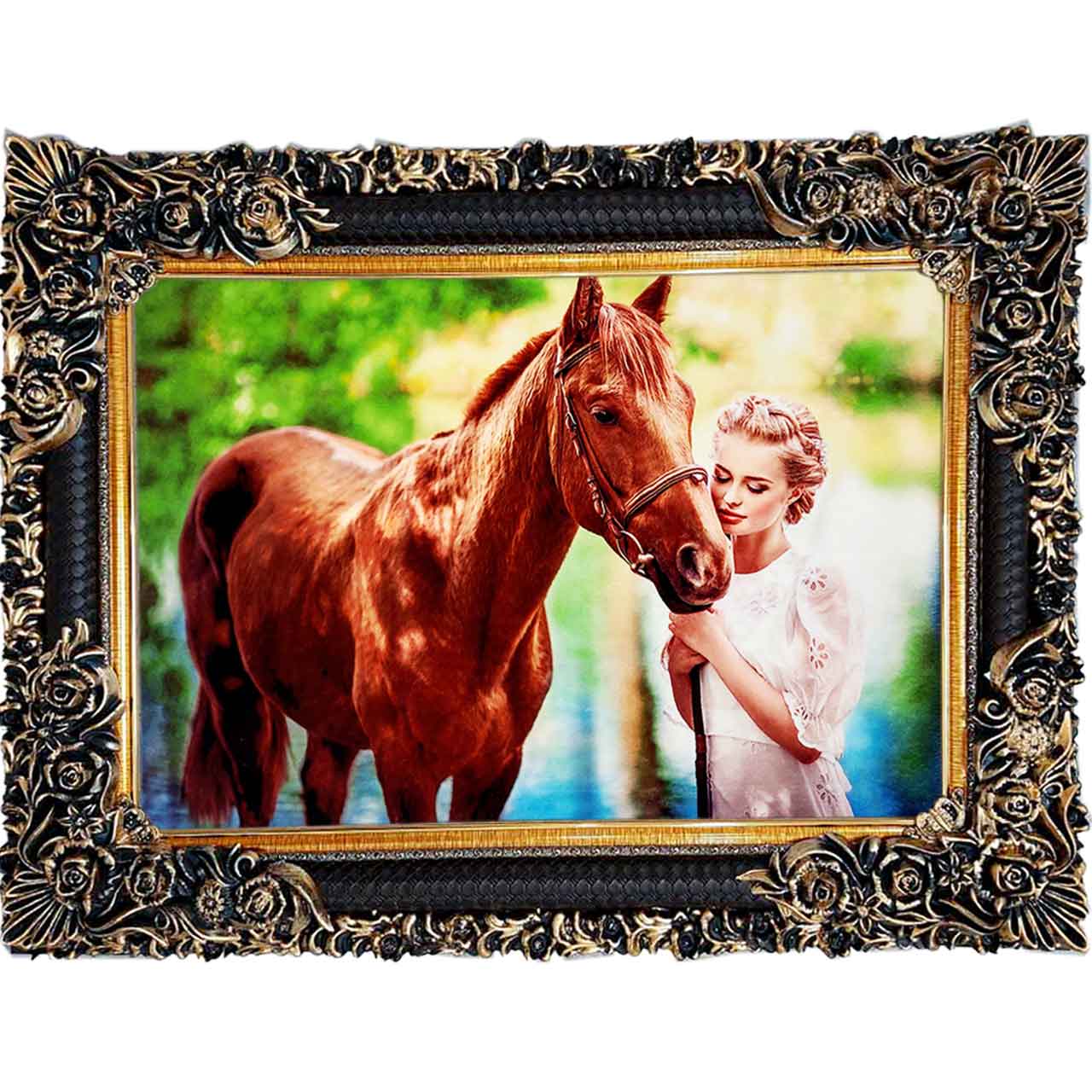 تابلو فرش چاپی طرح اسب کد 13303 سایز 100×70 سانتی متری