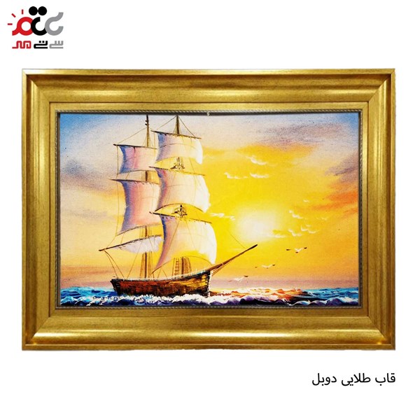 تابلو فرش طرح منظره ی کشتی وغروب پاییز دریا کد 10242 سایز 50×50 سانتی متری