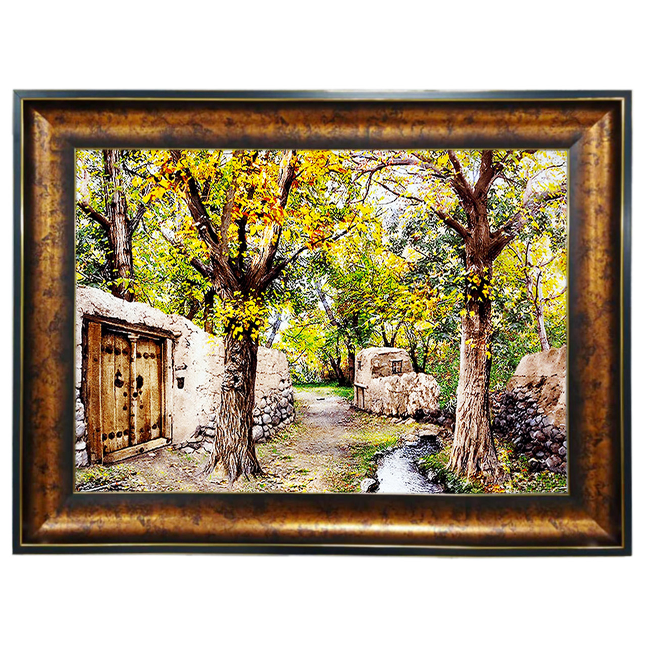 تابلو فرش چاپی طرح کوچه باغ کد 10041 سایز 100×50 سانتی متری