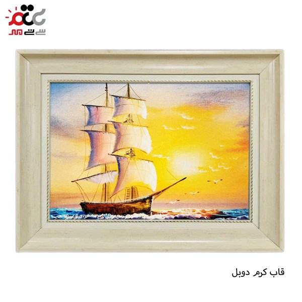 تابلو فرش طرح منظره ی کشتی وغروب پاییز دریا کد 10242 سایز 50×50 سانتی متری
