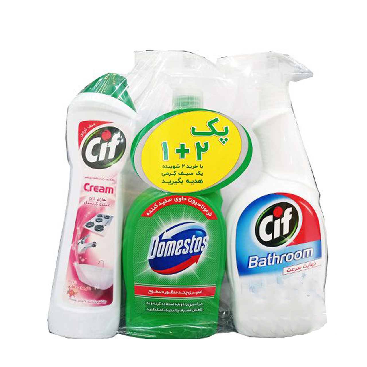 مجموعه اسپری چند منظوره دامستوس و پاک کننده کرمی سیف و اسپری چند منظوره بهداشتی سیف 750 میلی لیتری