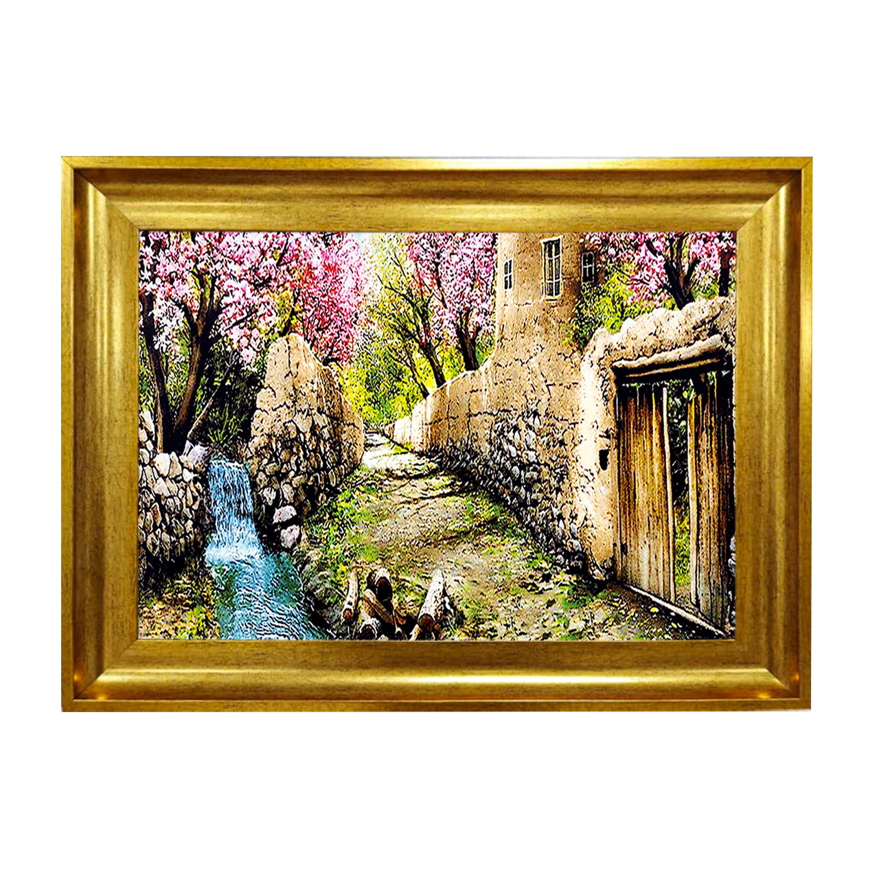 تابلو فرش چاپی طرح کوچه باغ کد 10015 سایز 50×50 سانتی متری