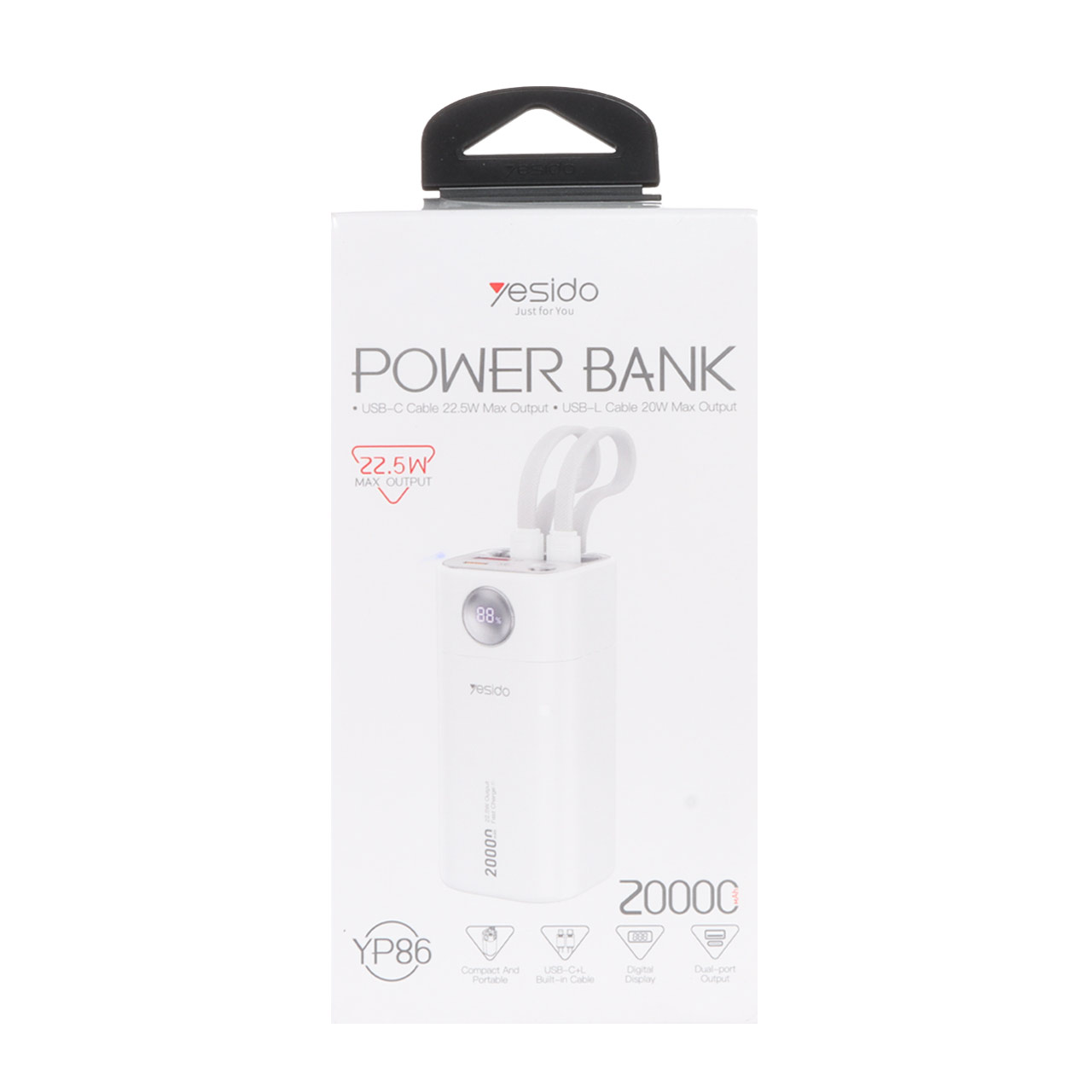 پاوربانک فست شارژ Yesido 20000mAh مدل YP86 22.5W - سفید (گارانتی 18 ماه تعویض نیکان همراه)