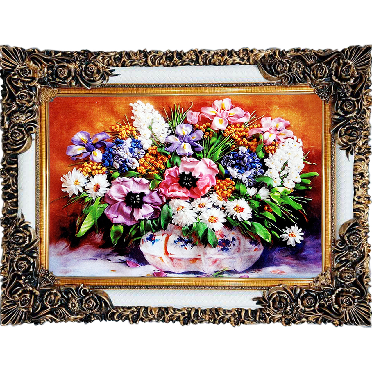 تابلو فرش چاپی طرح گل کد 12008 سایز 100×70 سانتی متری