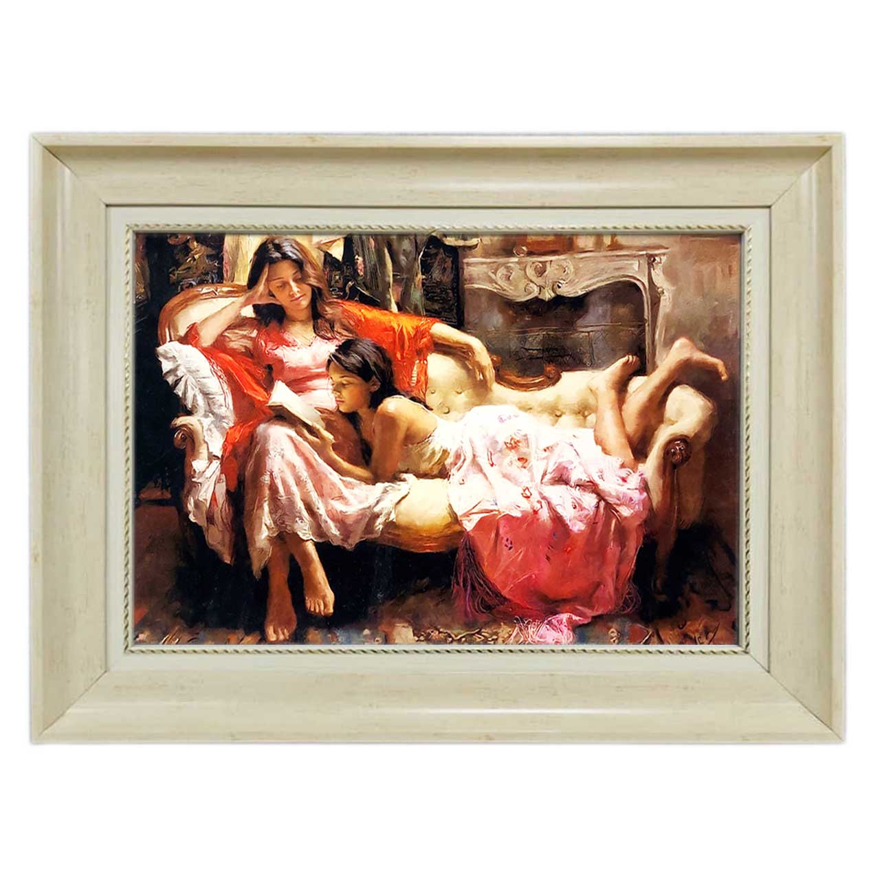 تابلو فرش چاپی طرح مادر و دختر کد 13311 سایز 70×50 سانتی متری