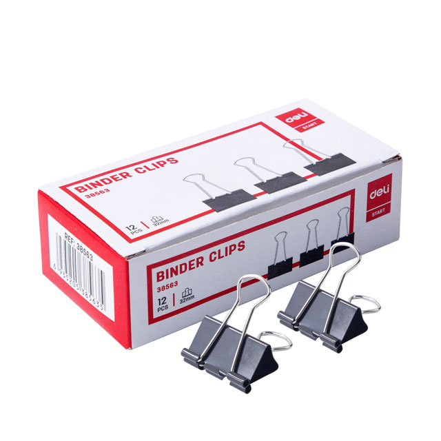 گیره دوبل مشکی دلی سایز 32 میلی متری بسته 12 عددی