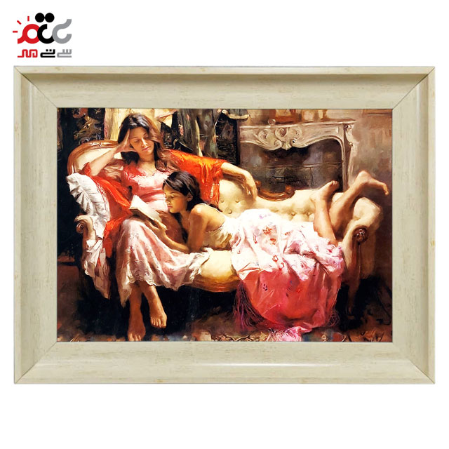 تابلو فرش چاپی طرح مادر و دختر کد 13311 سایز 60×40 سانتی متری